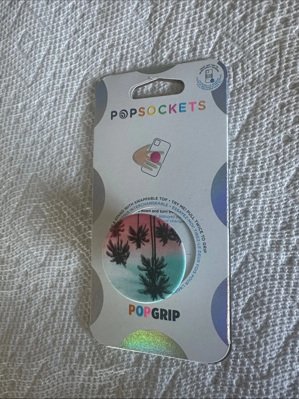 PopSocket PopGrip Phone Grip with Palm Tree Gradient - Pink/Blue/Green